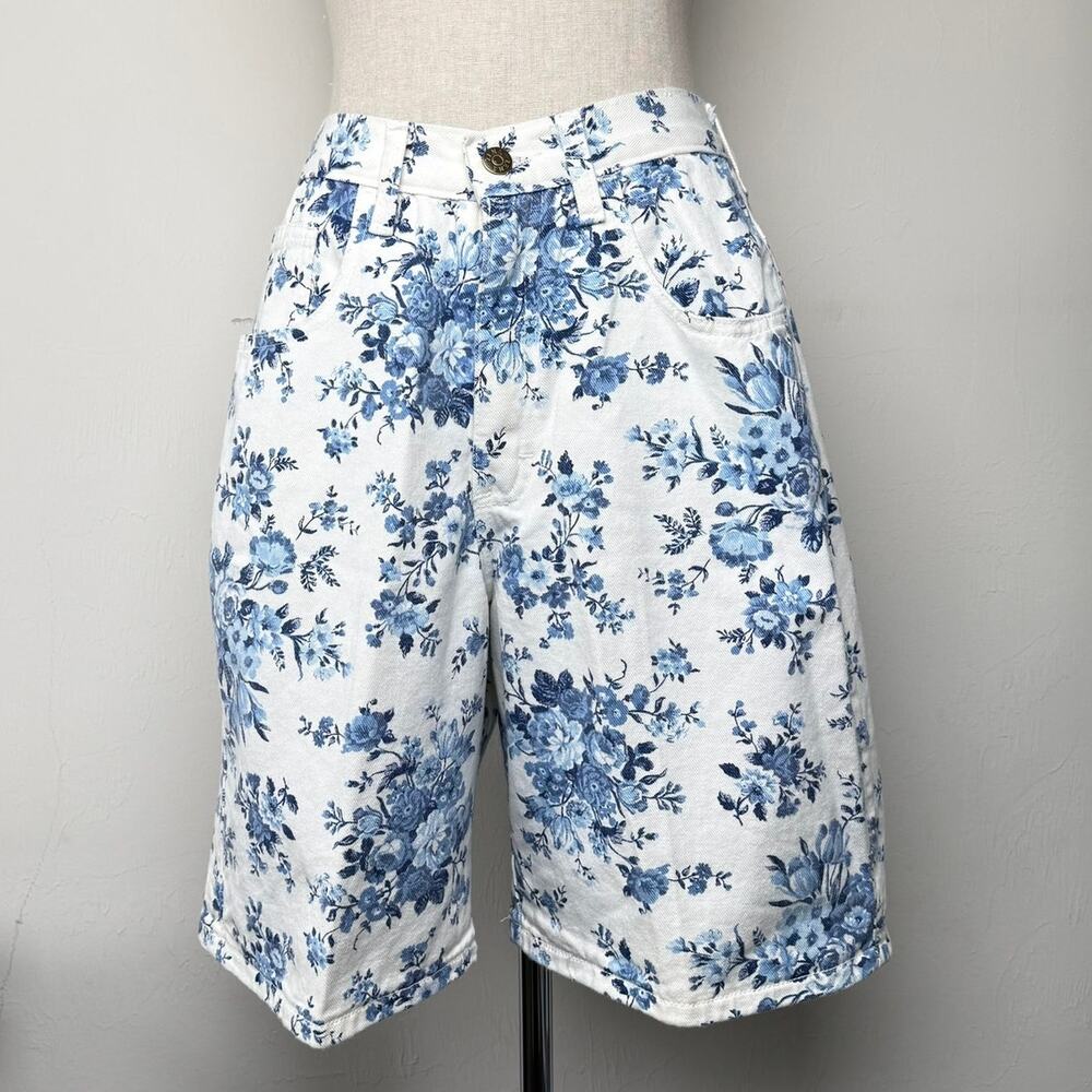 Vintage Zena II Floral Print White Denim Shorts Made in USA High Rise Size 8 NWT - Picture 3 of 14